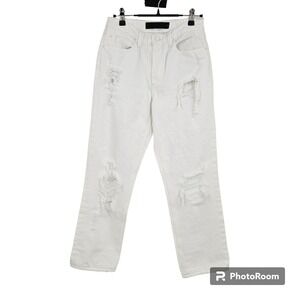 Alexander Wang Jeans White Cult Straight Leg Distressed High Rise Moto  27